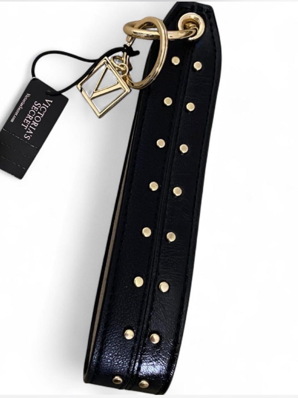 Victoria's Secret Black & Gold Studded Leather Wrist Key Ring